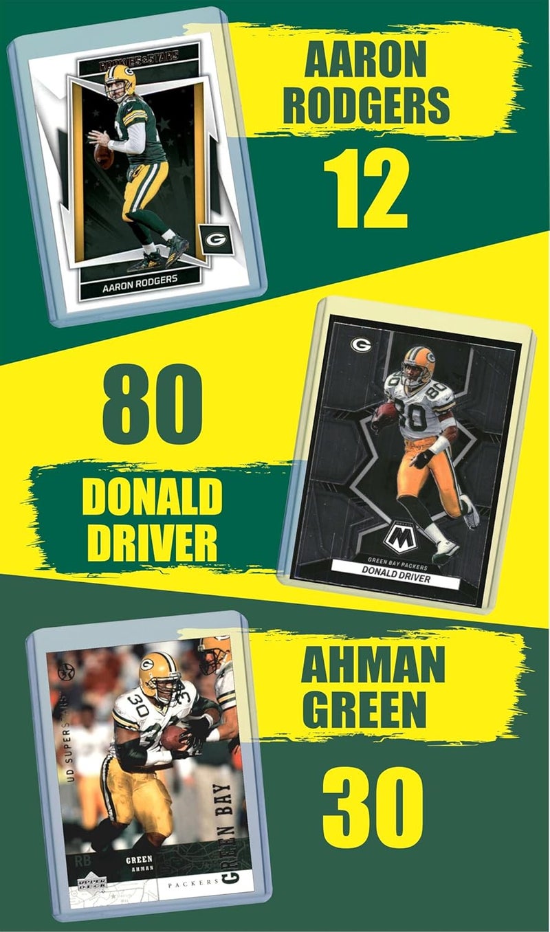 Chaser Green Bay Packers Football Legends Cards: Brett Favre, Bart Starr, Reggie White, Aaron Rodgers, Donald Driver, Ahman Green, James Lofton, Ray Nitschke, Mason Crosby (9) Assorted GOAT Card Hall of Fame Gift Pack - Image 3